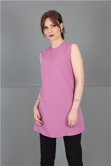 Sıfır Yaka Kolsuz Bluz-Leylak