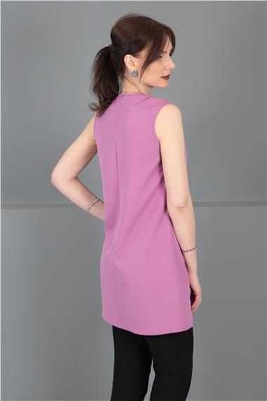 Sıfır Yaka Kolsuz Bluz-Leylak