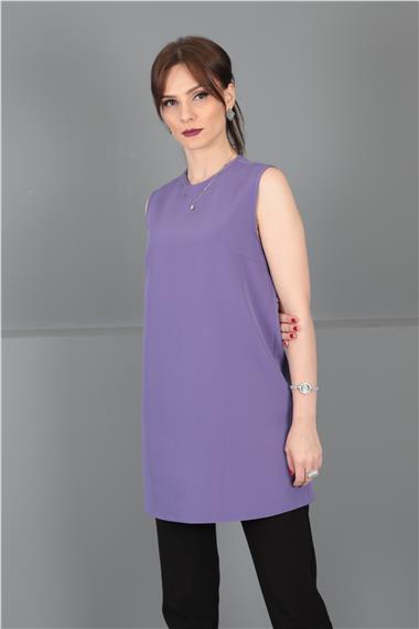Sıfır Yaka Kolsuz Bluz-Lila