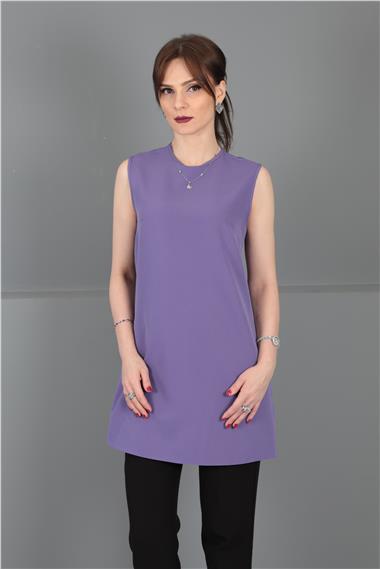 Sıfır Yaka Kolsuz Bluz-Lila