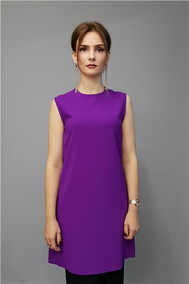 Sıfır Yaka Kolsuz Bluz- Mor