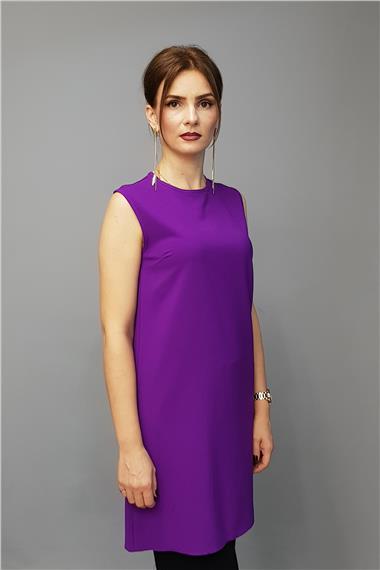 Sıfır Yaka Kolsuz Bluz- Mor