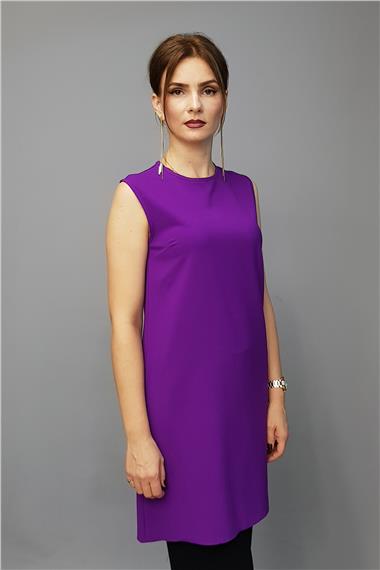 Sıfır Yaka Kolsuz Bluz- Mor