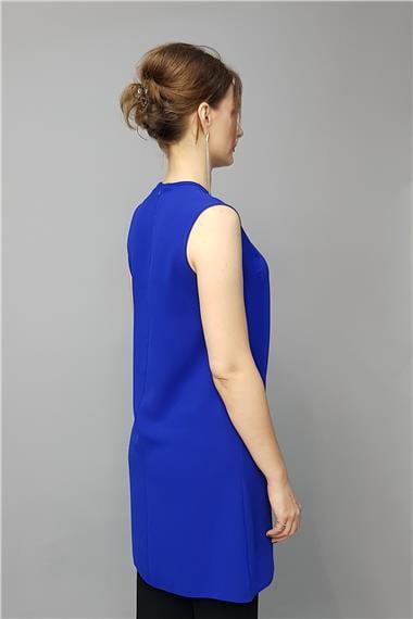 Sıfır Yaka Kolsuz Bluz- Saks