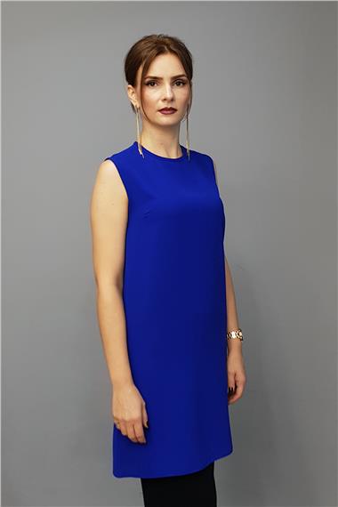 Sıfır Yaka Kolsuz Bluz- Saks