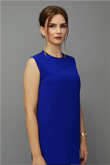 Sıfır Yaka Kolsuz Bluz- Saks