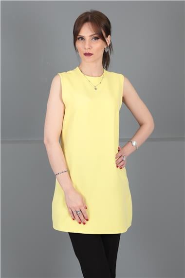 Sıfır Yaka Kolsuz Bluz-Sarı