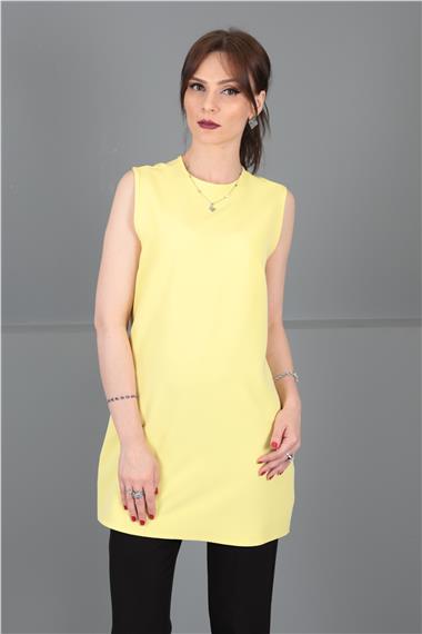 Sıfır Yaka Kolsuz Bluz-Sarı