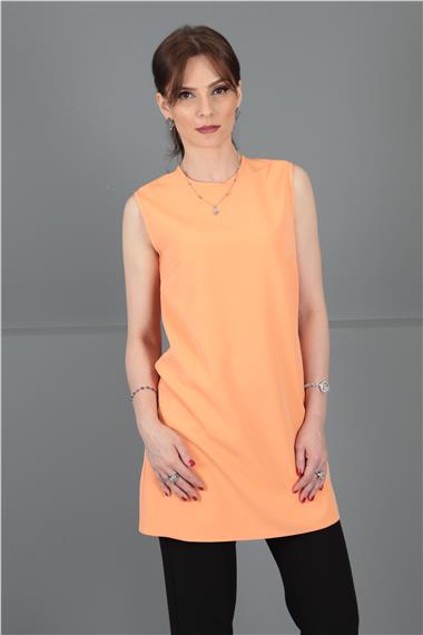 Sıfır Yaka Kolsuz Bluz-Şeftali