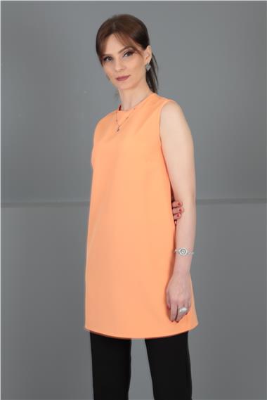 Sıfır Yaka Kolsuz Bluz-Şeftali
