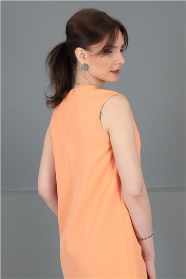 Sıfır Yaka Kolsuz Bluz-Şeftali