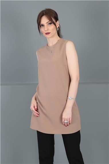 Sıfır Yaka Kolsuz Bluz-Taş