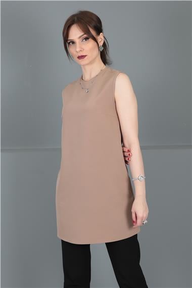 Sıfır Yaka Kolsuz Bluz-Taş