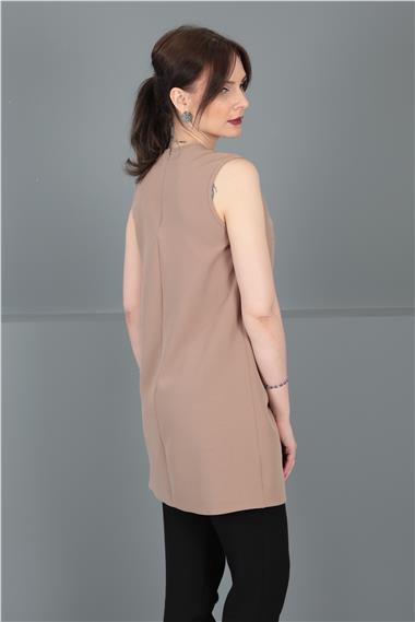 Sıfır Yaka Kolsuz Bluz-Taş