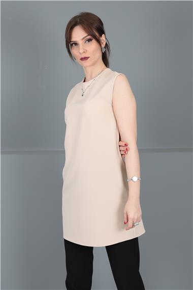 Sıfır Yaka Kolsuz Bluz-Vizon