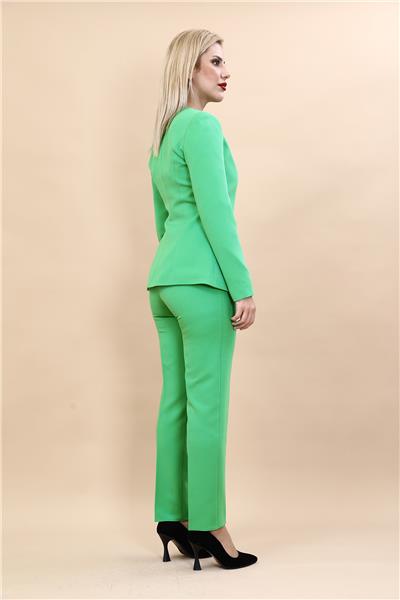 Sıfır Yaka Boydan Düğmeli Ceket & Dar Paça Pantolon-Yeşil