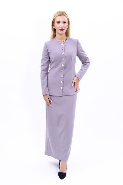 Sıfır Yaka Boydan Düğmeli Ceket & Uzun Düz Dar Etek-Antrasit