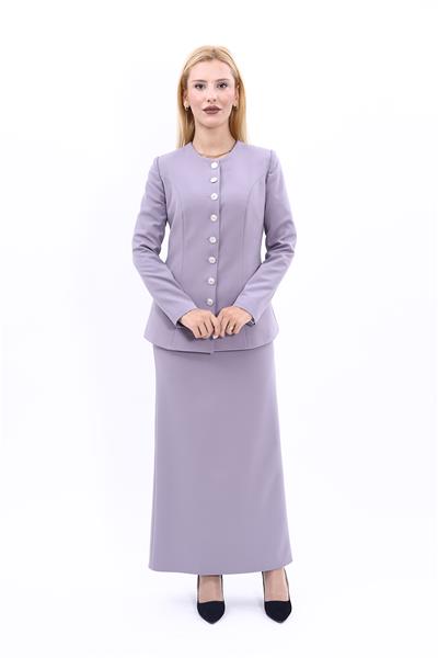 Sıfır Yaka Boydan Düğmeli Ceket & Uzun Düz Dar Etek-Antrasit