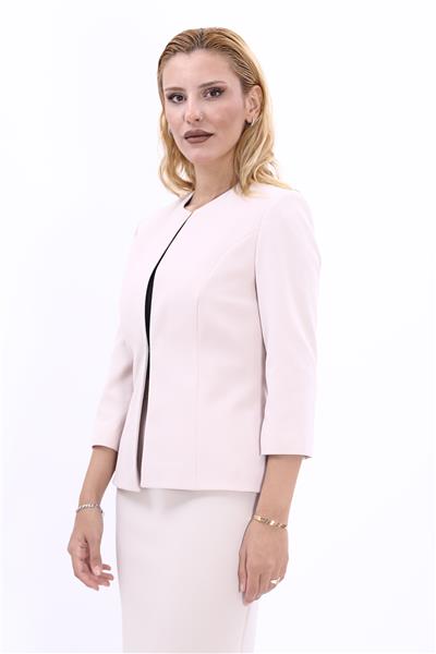 Sıfır Yaka Düz Kısa Ceket-Bej