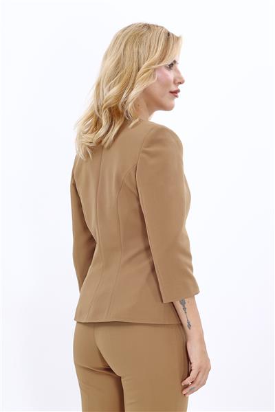 Sıfır Yaka Düz Kısa Ceket-Camel - 1015100