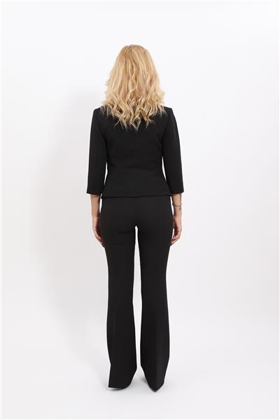 Sıfır Yaka Düz Kısa Ceket &  İspanyol Paça Pantolon-Siyah