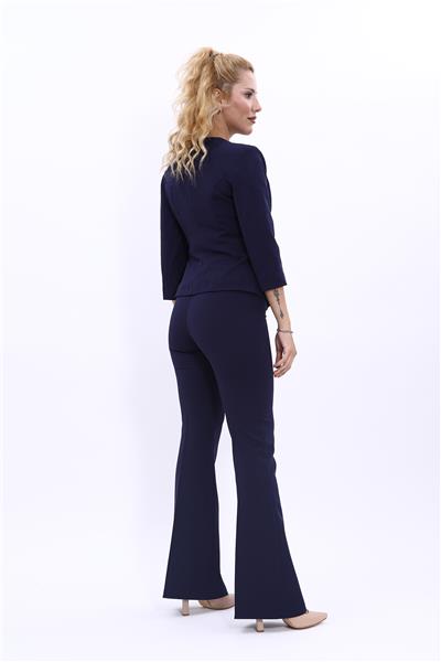 Sıfır Yaka Düz Kısa Ceket &  İspanyol Paça Pantolon-Lacivert