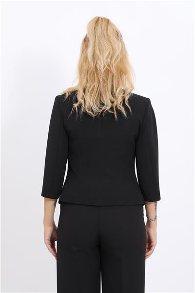 Sıfır Yaka Düz Kısa Ceket-Siyah