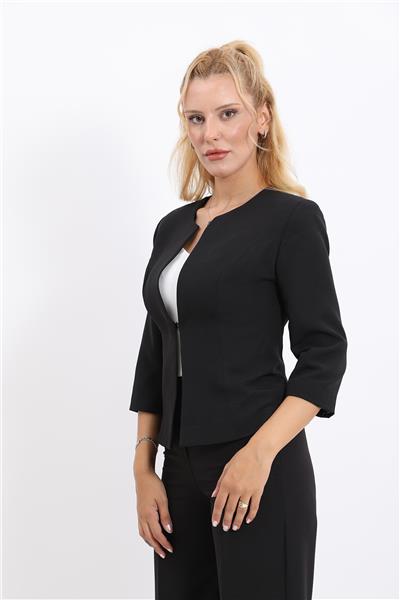 Sıfır Yaka Düz Kısa Ceket-Siyah