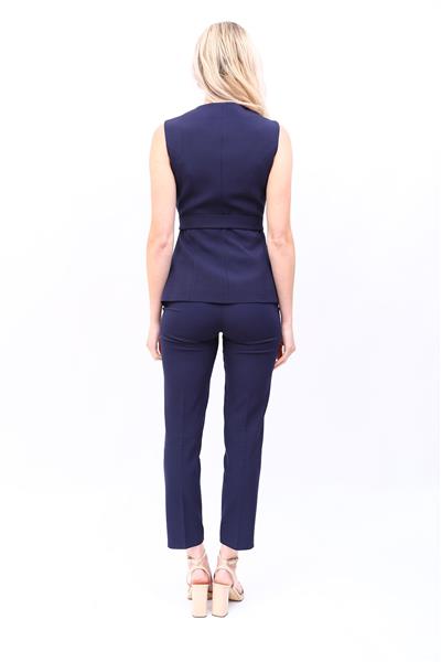 Sıfır Yaka Kemerli Yelek & Dar Paça Pantolon-Lacivert