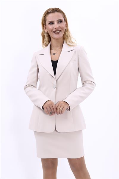Tek Düğmeli Kılasik Ceket-Bej