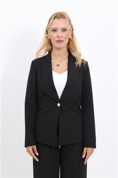 Tek Düğmeli Kılasik Ceket-Siyah