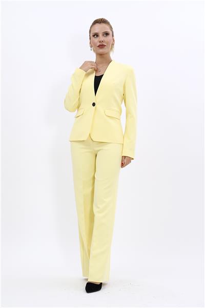 Tek Düğmeli Klasik Ceket & Bol Paça Pantolon-Sarı