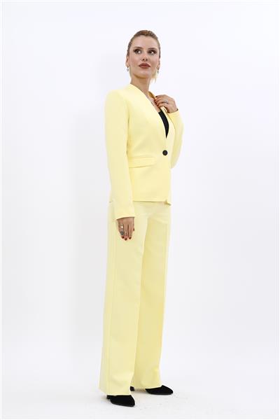 Tek Düğmeli Klasik Ceket & Bol Paça Pantolon-Sarı