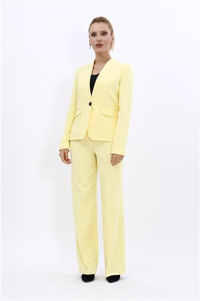 Tek Düğmeli Klasik Ceket & Bol Paça Pantolon-Sarı