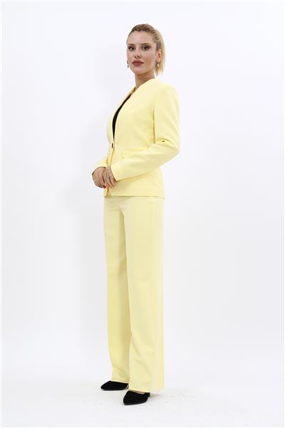 Tek Düğmeli Klasik Ceket & Bol Paça Pantolon-Sarı
