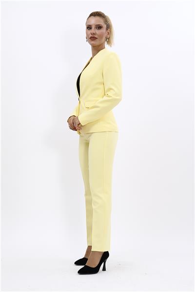 Tek Düğmeli Klasik Ceket & Dar Paça Pantolon-Sarı