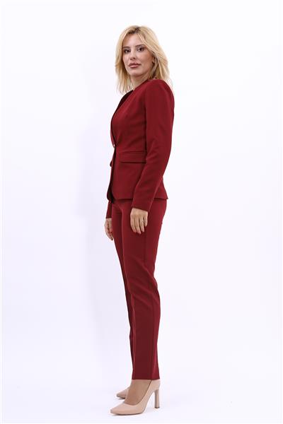 Tek Düğmeli Klasik Ceket & Dar Paça Pantolon-Bordo