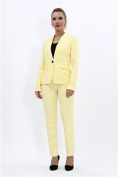 Tek Düğmeli Klasik Ceket & Dar Paça Pantolon-Sarı