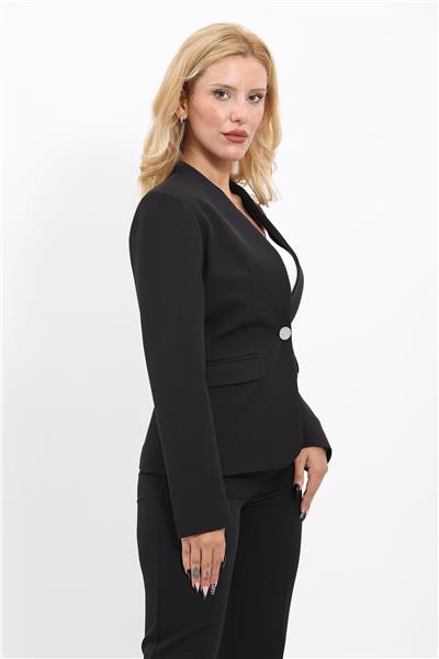 Tek Düğmeli Klasik Ceket & Dar Paça Pantolon-Siyah