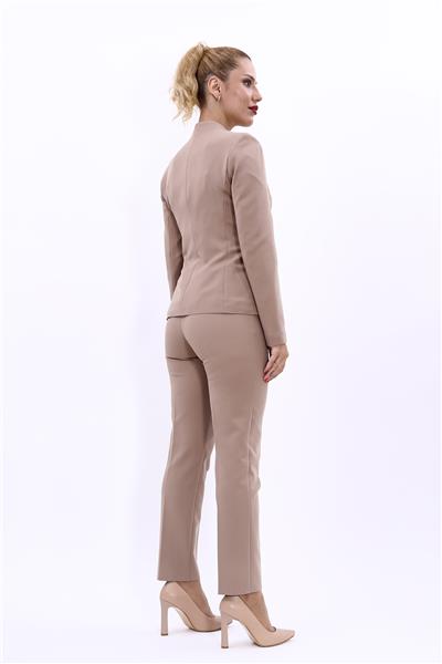 Tek Düğmeli Klasik Ceket & Dar Paça Pantolon-Taş