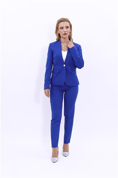 Tek Düğmeli Klasik Ceket & Dar Paça Pantolon-Saks