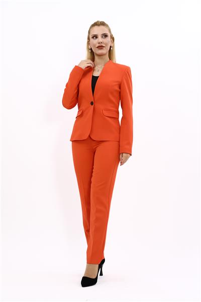 Tek Düğmeli Klasik Ceket & Dar Paça Pantolon-Turuncu