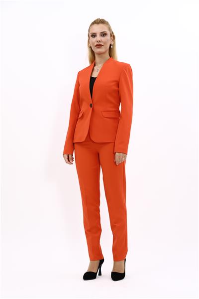 Tek Düğmeli Klasik Ceket & Dar Paça Pantolon-Turuncu