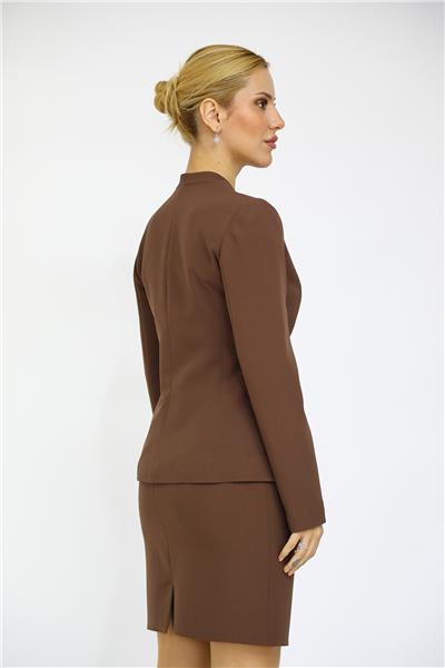 Tek Düğmeli Klasik Ceket-Kestane