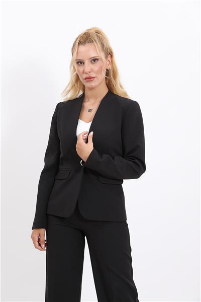 Tek Düğmeli Klasik Ceket-Siyah