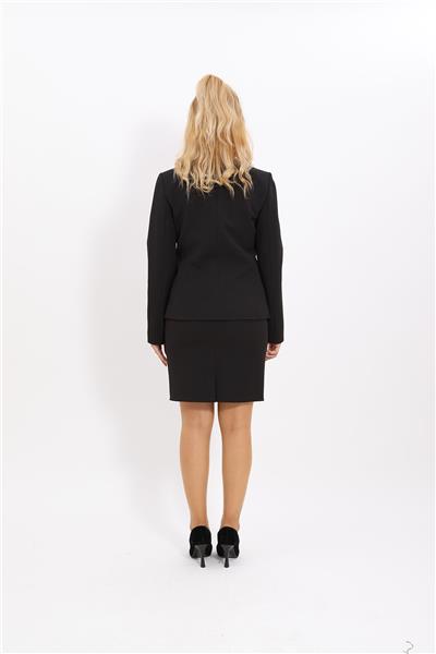 Tek Düğmeli Klasik Ceket & Yırtmaçlı Düz Dar Etek-Siyah