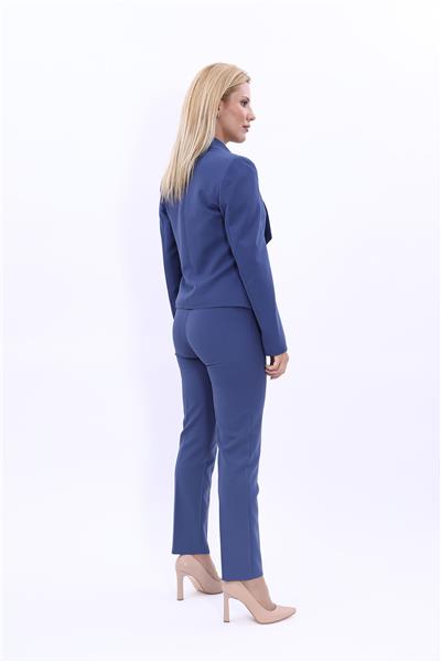 Tek Düğmeli Klasik Modern Ceket & Dar Paça Pantolon Kadın Takım Elbise -İndigo