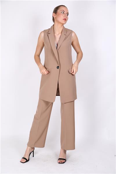 Tek Düğmeli Salaş Yelek & Bol Paça Pantolon Takım-Taş