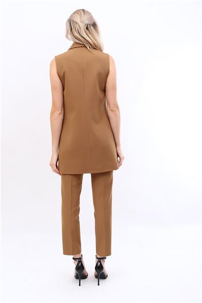 Tek Düğmeli Salaş Yelek & Boru Paça Pantolon Takım-Camel