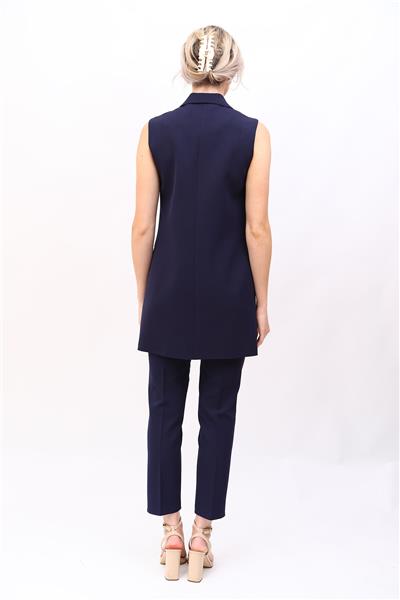 Tek Düğmeli Salaş Yelek & Boru Paça Pantolon Takım-Lacivert